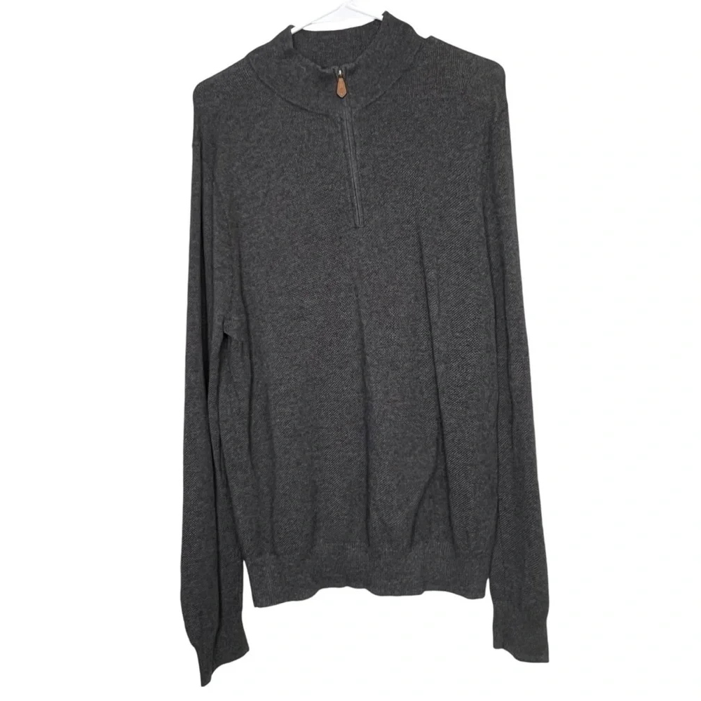 Brooks Brothers Mens Gray 1/4 Zip Pullover Sweater Size Large Lightweight